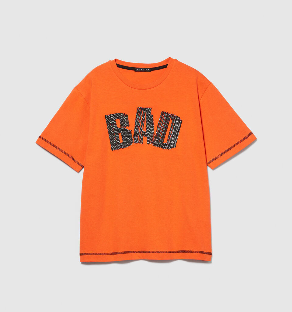 T-shirt with embroidery - boys' short sleeve t-shirts - Orange | Sisley Young image number 1